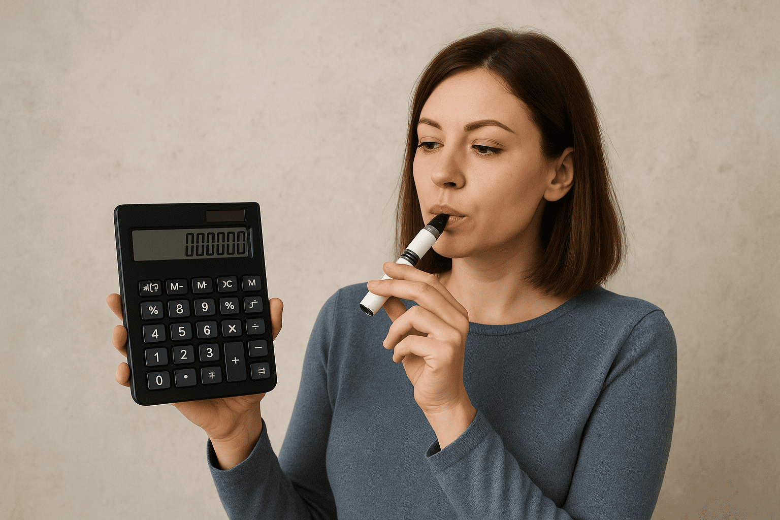 girl with vape and calcolator
