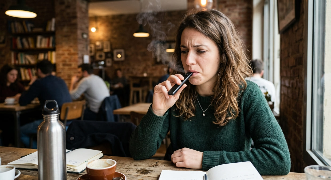 girl vaping with burnt taste